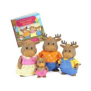 Lil Woodzeez Vanderhoof Moose Family Set Animals Posable Toys With Story Book